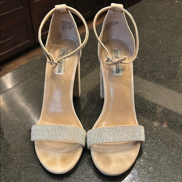 Steve Madden Cream High-Heeled Rhinestone Sandals - Picture 1 of 7
